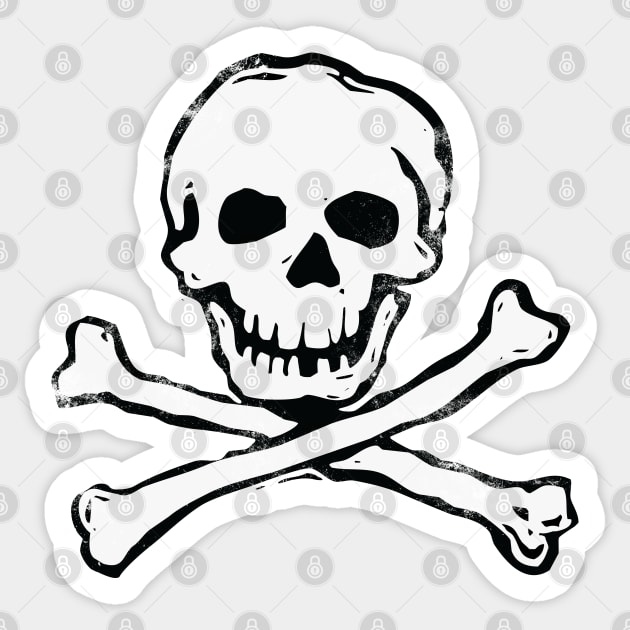 Pirate Skull and Crossbones -Distressed Sticker by callingtomorrow